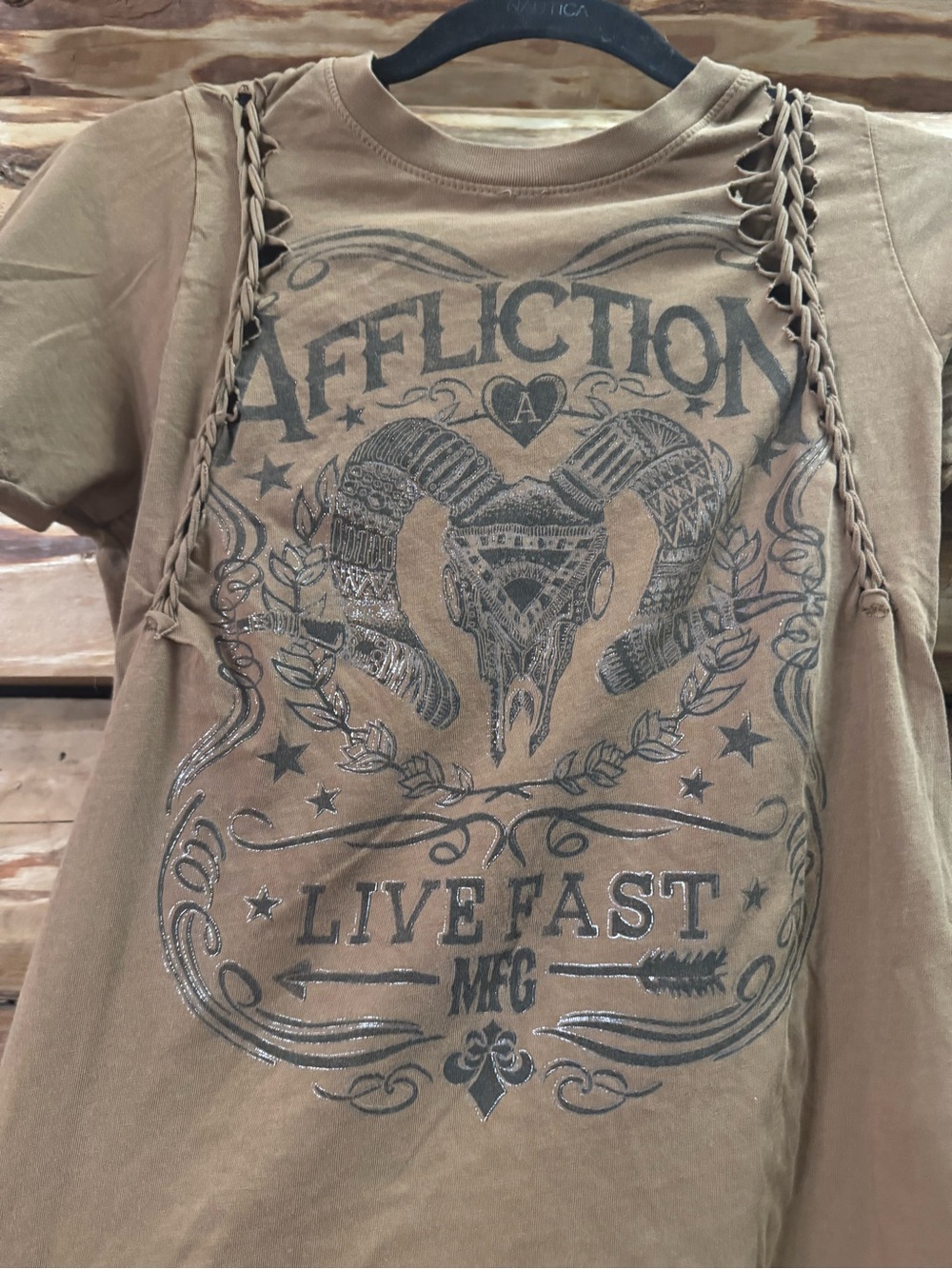 Affliction Brown Lace-Trim Graphic Short Sleeve Tee - Picture 2 of 4